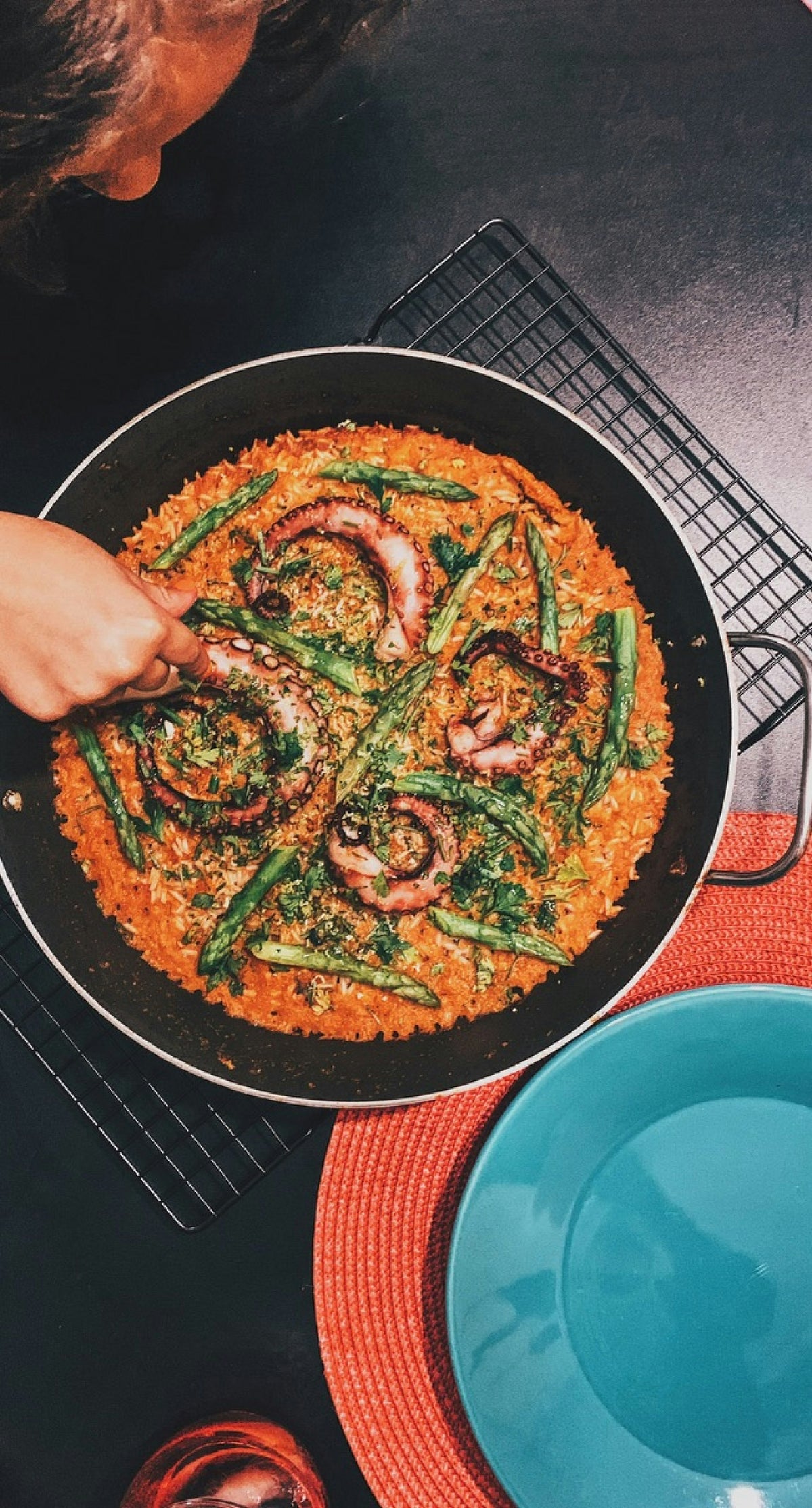 Paella cooked outdoors